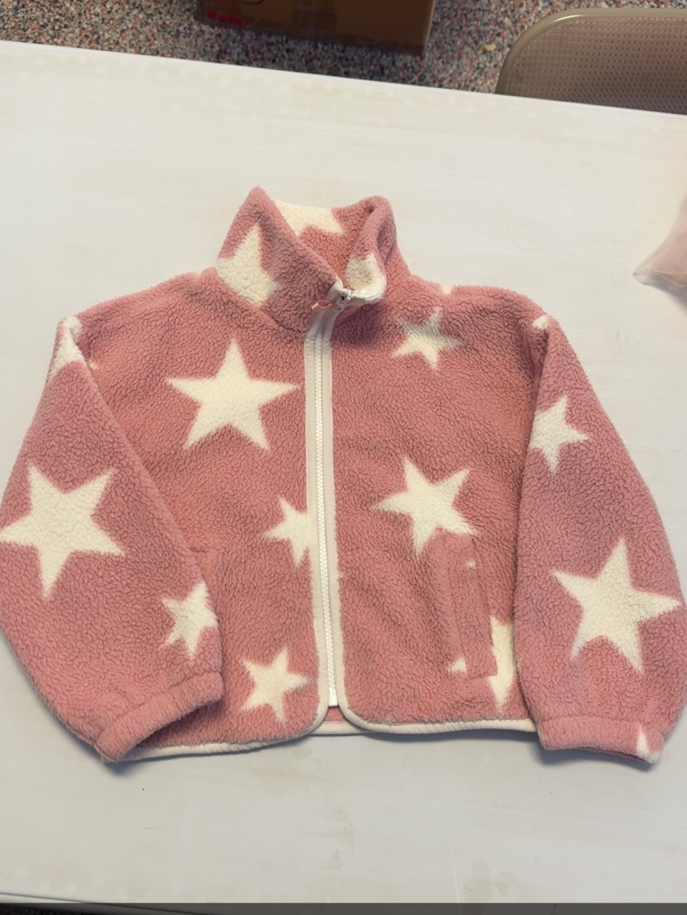 Crewcuts Pink and White Star Sherpa Jacket
